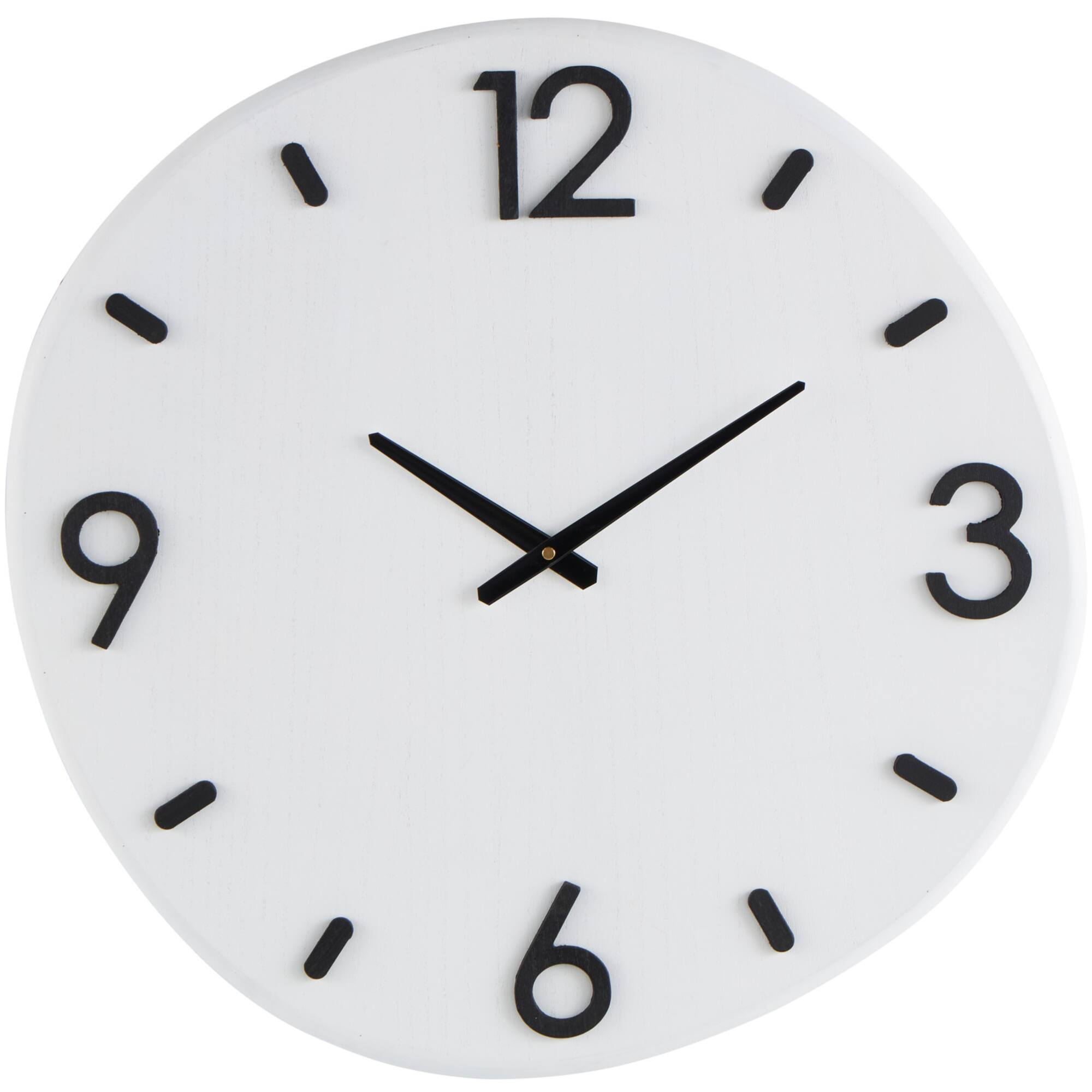 24" x 23" White Wood Round Decorative Wall Clock with Black Hands & Numbers